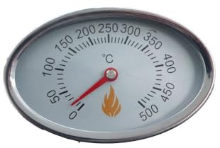 Feuerfest 123 - Edelstahl Grillthermometer Oval mit Anzeige bis 500 °C, analoges Ofenthermometer mit Einschraubgewinde, BBQ-Thermometer als ideale Ergänzung für Ofen, Grill und Smoker