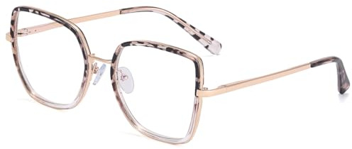 kachawoo Anti Blaues Licht Gläser Frauen Mode Brillen Quadratische Gläser Rahmen TR90 Big Eyewear (leopard clear gold)