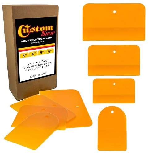 Custom Shop Juego de 24 Piezas de esparcidor de Relleno de carrocería, 6 de Cada uno de 3, 4, 5 y 6 Pulgadas, Aplica Rellenos de carrocería automotriz, masillas, esmaltes, calafateo, Reparaciones de