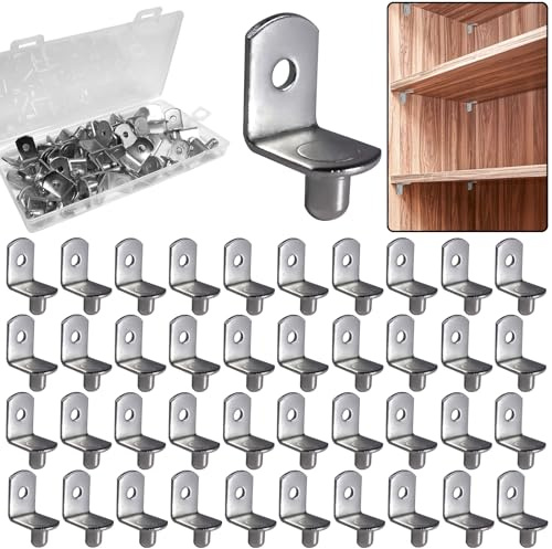 Wozoohyi Cabinet Shelf Pegs, 40Pcs Cabinet Pegs for Shelves, 6.35mm Shelf Support Pegs, L-Shaped Shelf Pins Bracket-Style Clips for Bookshelf Kitchen Cabinet Cupboard Shelves Holders (A-Silver)