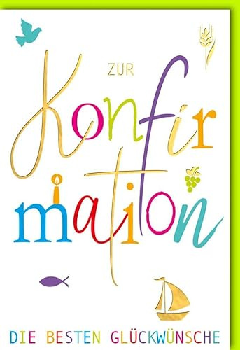 Konfirmationskarte für Jugendliche - Farbenfrohe Segenswünsche, Religiöse Feier für Teenager - Klappkarte mit Umschlag mit Folienprägung und Folienprägung