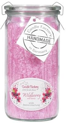 Candle Factory Mini Jumbo Duftkerze aus pflanzlichem Stearin im hitzebeständigen Glas der Marke Weck, ca. 70h Brennzeit, Duft: Wildberry
