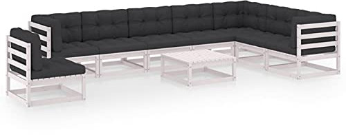 Rantry 9-TLG. Gartenlounge Set Sitzgruppe Gartensofa Set Gartenmöbel Sitzgarnitur Gartenlounge Balkonmöbel Loungemöbel Gartengarnitur Möbel mit Kissen Weiß Kiefer Massivholz #1