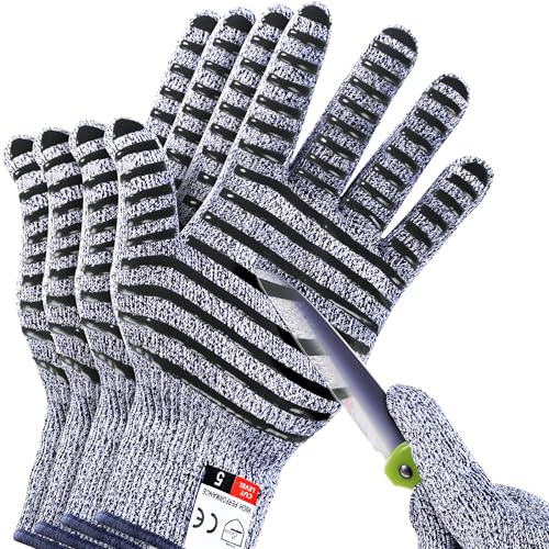 Lot de 2 paires de gants de travail résistants aux coupures - Taille S - Classe de protection 5 - Gants résistants aux coupures - Gants de découpe antidérapants pour la cuisine, la sculpture sur bois