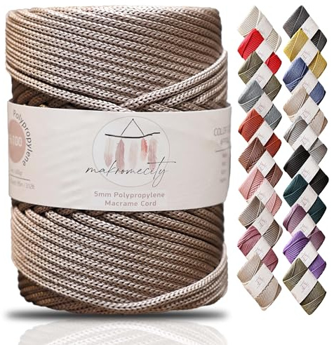 Makromecity Makramee Garn 5mm x 95m Premium Polyester Makramee Schnur Polypropylene Yarn Basteln für Wandbehänge Umhängetasche Handtasche Runner Schnullerkette Platzteller (Mink)