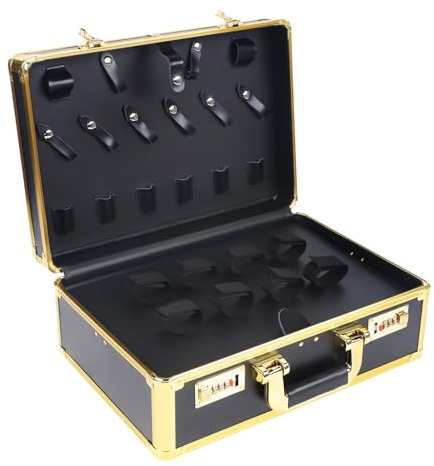 Barber Stylist Salon Koffer Tragetasche Modern Tragbarer Friseursalon Stylist Mit Koffer Friseur Koffer Ideal für die Aufbewahrung von Trimmern Kämmen Bürsten und Anderen Stylingwerkzeugen (Gold)