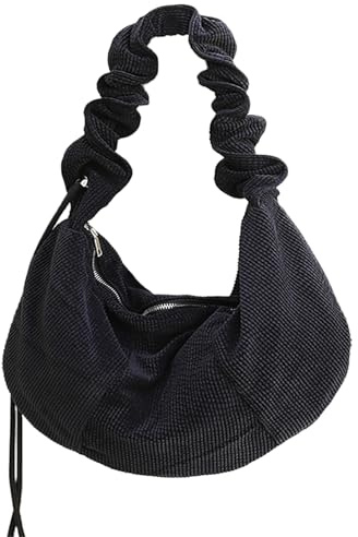 CXINLky Corduroy Umhängetasche mit Kordelzug, Großer Kapazität Hobo Half Moon Cord Tasche, Crossbody Schultertasche Tragbare Halfmoon Bag Tasche für Frauen Täglich Lässige