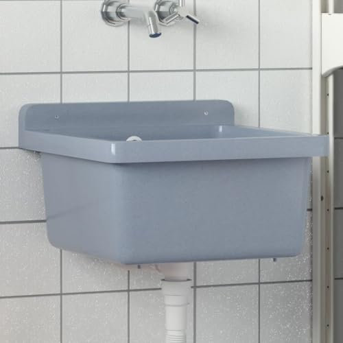 Brokky Lavabo a Parete Grigio 40x40x24 cm in Resina-Lavandino di Appoggio Design Moderno,Lavabo ad Incasso,Lavamani,Bacinella Sanitari Bagno