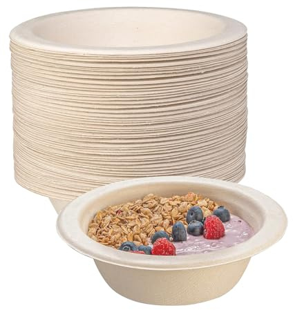 50Stück Einweg Suppenschalen 260ML-Braun Zuckerrohrschalen aus Zuckerrohr Schnitzel Einwegschalen Zuckerrohr Langanhaltender Wärmespeicherung Langlebige für Party BBQs Picknicks Outdoor Essen Heim