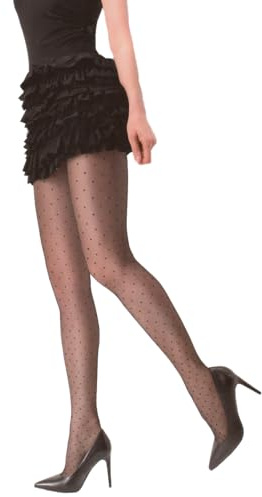 SENTELEGRI 'Little Dot' Patterned Tights – Semi-Sheer, 20 Denier, Small Polka Dot Design (UK, Alpha, XL, Plus, Regular, Black)