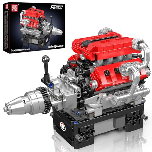 Mould King 10204 Technik V8 Motor Bausteine Spielzeug, Motorbausatz des 8-Zylinder Motors mit Batterie, Engine Klemmbausteine Bausatz Geschenk für Erwachsene (750 Teile)