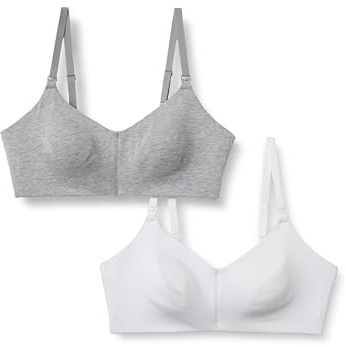 Amazon Essentials kvinnors bomullströja support amningsbehå, paket med 2, Grå ljung/vit, 75C