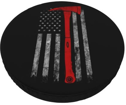 WKSGDSG Round Bar Stool Covers 12 Inch, Firefighter Axe Red Line Flag Velvet Chair Cushion Covers With Elastic Bands, 3-Layer Thickened Anti-Slip Bottom Stretch Padded Bar Stool Cover, Easy To Clean
