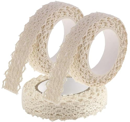 Cfcyhla 3 Rollen Selbstklebende Spitze, Spitzenband im Vintage-Stil, Beige selbstklebend Spitzenband Baumwolle Stoff Spitze Vintage Zierband für Handwerk, Hochzeit, Dekoration
