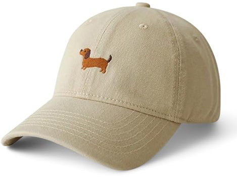 DALERNO Premium Dackel Kappe - Hochwertige Baseballkappe mit niedlicher Dackel-Stickerei - Verstellbare beige Kappe für Damen & Herren - Elegantes Hundemotiv für Dackelfans