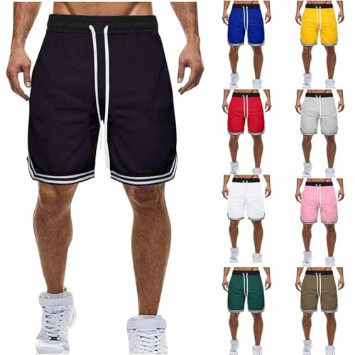 Kurze Hosen Herren Sommer Shorts Elastische Tunnelzug Sportshorts Einfarbige Freizeit Herren-Shorts Atmungsaktive Schnelltrocknend Laufshorts Bequeme Leicht Sweatshorts Deal Noir L