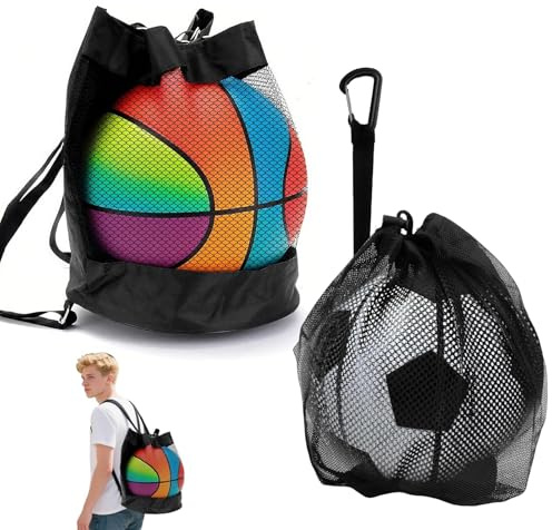 Anrbb 2 Stück Balltasche, Ballnetz für 1 Ball, Ballsack mit Kordelzug und Schnalle, Fußball Rucksack Faltbar, Basketball Tasche Tragbar, Ball Netz für Tennis Volleyball Fußball Kinder Erwachsene