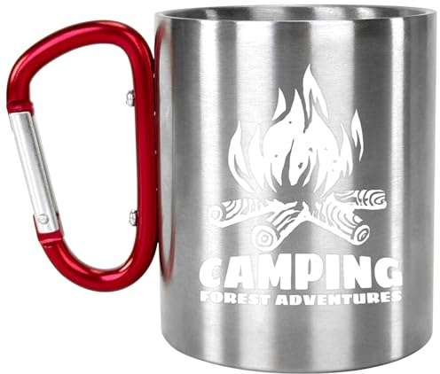 Edelstahl Camping-Tasse Nachleuchtend - mit Karabinerhaken - 280ml Doppelwandiger Becher - Leuchtet im Dunkeln - Wander Zubehör & Gadgets für Outdoor