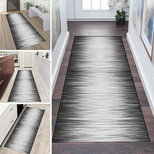 LUMIPAP Teppich Läufer Flur Teppichläufer Küchenläufer Küche Teppiche rutschfest Waschbar Bettvorleger für Flur Waschküche, 40x220cm Hellgrauer Gradient