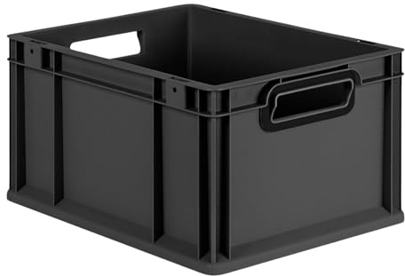PROREGAL Eurobox NextGen Color | HxBxT 22x30x40cm | 20 Liter | Griffe schwarz offen | Glatter Boden | Schwarz | Eurobehälter, Transportbox, Transportbehälter, Stapelbehälter
