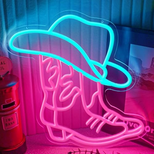 Flixyticy Cowboy Boot&Hat Neon LED Schild für Wanddeko | Leuchtschild für Wohnzimmer Schlafzimmer