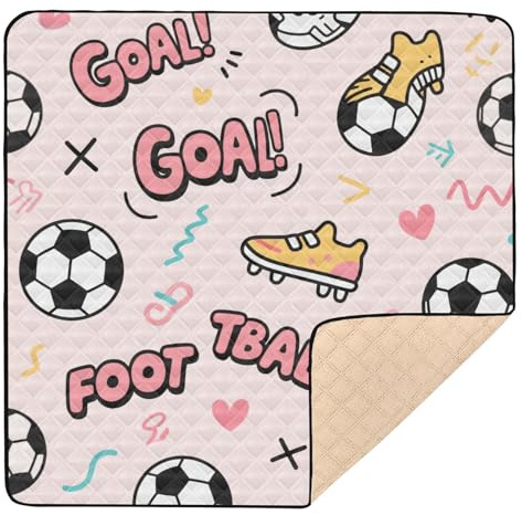 Babyspielmatte mit Fußballtor-Muster, weicher Schaumstoff, für drinnen und draußen, leicht, für Babys, Kleinkinder, 127 x 127 cm, Rosa
