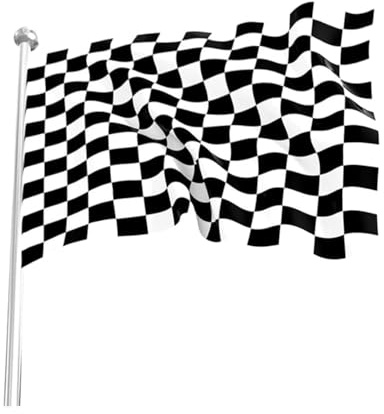 HUVZOR Bandiera Motorsport a scacchi bianca e nera,Bandiera F1, Bandiera Formula 1,Bandiera auto da corsa, Festa di compleanno, Bandiera traguardo,per auto da corsa, eventi sportivi,90x150 cm