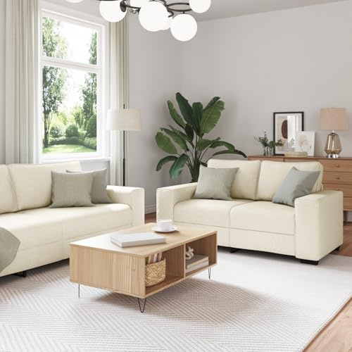 WEMYUFURN Modernes Sofaset Zweisitzer Dreisitzer Creme Wohnzimmer Ergonomisches Design Abnehmbare Bezüge Fleckenbeständiges Material Geräumige Sitzfläche Stylische Ästhetik Schwarz