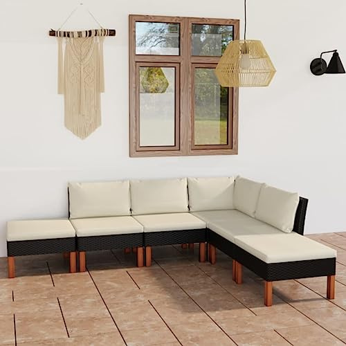 QJBSAVVA 6-TLG Schwarz Poly-Rattan Lounge-Set 60,5x64,5x67 cm mit Sitzkissen, Garten Terrasse Balkon