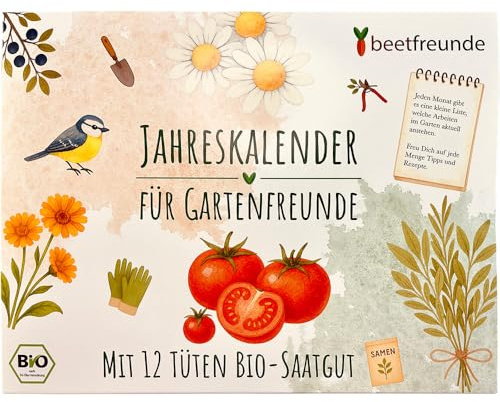 beetfreunde Bio-Saatgut Jahreskalender 2026 – 12 samenfeste Sorten, Monatskalender mit Aussaat- & Erntetipps, Geschenk für Gartenfreunde