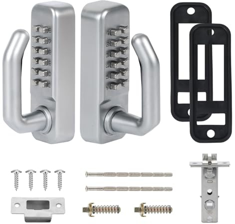 Mechanical Keyless Entry Door Lock with Keypad, Waterproof Double-Sided Combination Door Handle, Zinc Alloy No Battery Needed for Outdoor Garden, Garage, Storage Shed, Gate, Front Door (Silver)