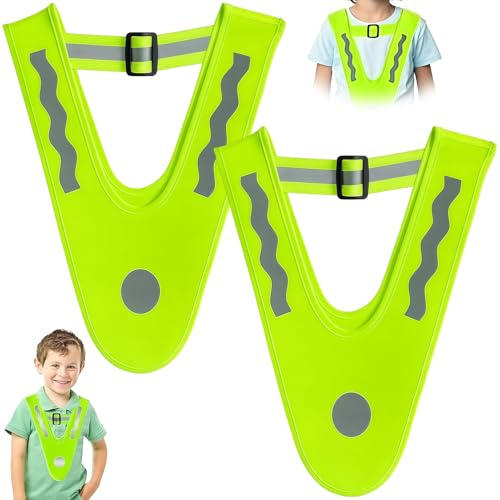VIVIIHOO Gilet de Sécurité Réfléchissant pour Enfants 1-12 Ans, 2 Pièces avec Bracelets et Ruban 360° pour Visibilité Nocturne, École, Vélo, Randonnée