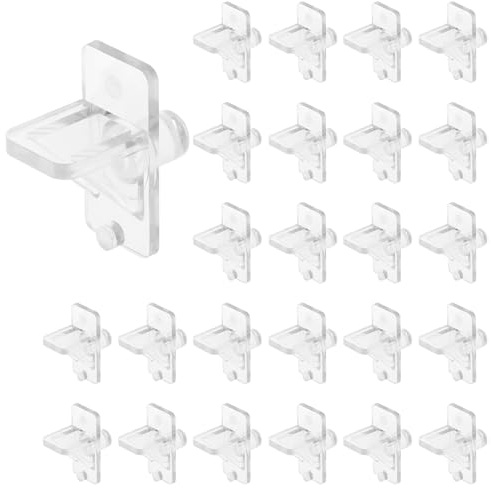25pcs Plastic Shelf Support Pegs, 6mm/1/4 Clear Cabinet Shelf Holder Clips Heavy Duty 6lb Load Capacity Support Pins for Kitchen Home Office Cabinets Bookcases Wardrobes Closets