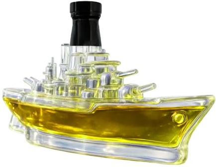 Ship in A Bottle Decanter, Warship Glass Jar, Empty Spirits Vessel, Three Hundred Fifty Milliliter Alcohol Container, Nautical Gift, Wine Holder, Desktop Ornament