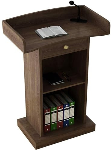 JIANSMZ Wooden Lectern Podium Stand with Drawer for Conference Auditorium Church Floor Standing Podiums Reception Desk Elegant Speaking Podium Stand
