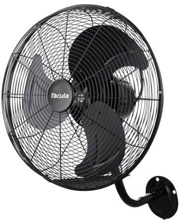 facula Ventilador de Pared Negro Aura 90 W | 3 Aspas de Aluminio, Oscilación, 3 Velocidades, Motor de Aluminio, Diseño Industrial