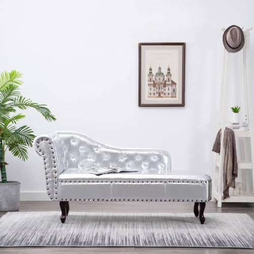 faucqel Chaiselong silver konstläder med massiva träben 168 x 58 x 77 cm, avslappningsstol och recamiere för vardagsrum, sovfåtölj och soffa, bekväm liggstol med lättvårdat PVC-överdrag