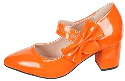 Zapatos de disfraz, zapatos de tacón tradicionales, zapatos de baile gruesos, zapatos de novia, bailarinas de tacón cuadrado, zapatos elegantes con tacón y hebilla, naranja, 36 EU