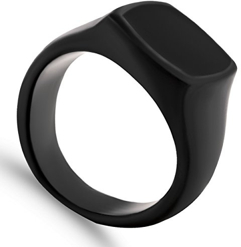 Akitsune Opus Bague | Bague Design Femmes Hommes Acier Inoxydable Grand Sceau Minimaliste - Noir Mat - US 6