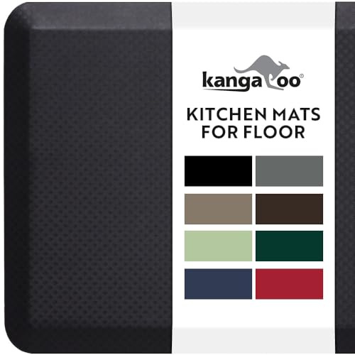 KANGAROO Anti Fatigue Mats for Kitchen Floor, Reduce Foot, Knee, Back Pressure, 3/4 Inch Thick Cushioned Ergonomic Mat, Waterproof Comfort Rug for Under Sink, Standing Desk, Store Floors, 17x24, Black