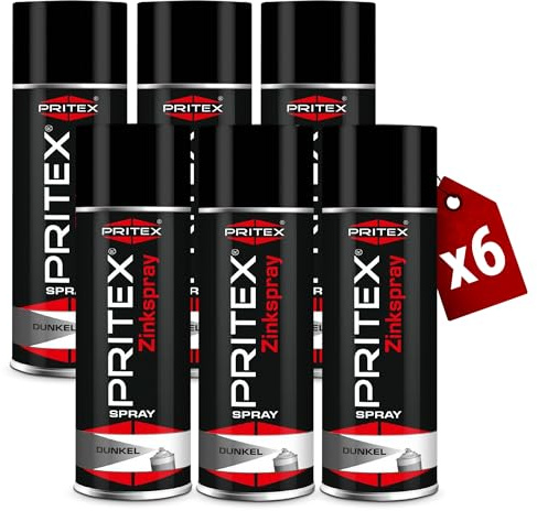 PRITEX Zinkspray Dunkel 6x 400ml, Rostschutz Grundierung bis +500°C