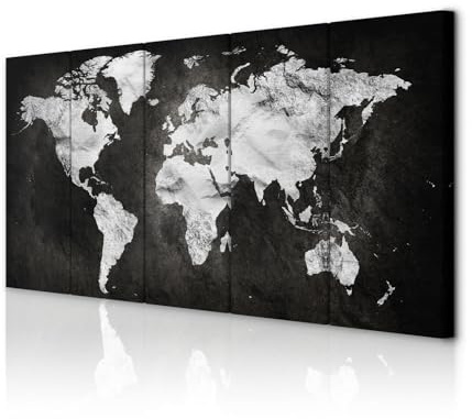 decomonkey Wandbilder Weltkarte 150x60 cm 5 Teilig Wandbild Groß Wohnzimmer | Leinwandbild XXL, Deko, Schlafzimmer, Büro, Wanddeko, Leinwand, Pictures For Wall, Poster, Wall Painting, Modern, Landkarte