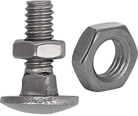 FASTON® Schlossschraube und Mutter niedrige Form mit Fase M10x20 Vollgewinde (10 Stück) Edelstahl A2 (V2A) Flachrundschrauben Sechskantmuttern DIN 603 / DIN 439