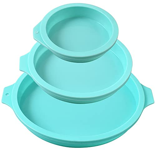 Newk Molde redondo de silicona para tartas, 3 paquetes de molde de disco para pasteles, posavasos de resina, jabón hecho a mano, 4 pulgadas + 6 pulgadas + 8 pulgadas