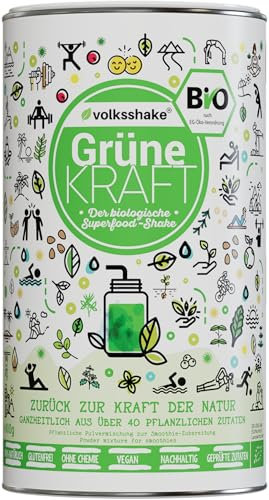 BIO Grüne Kraft | Smoothiepulver | 400g | DE-ÖKO-006 | KEINE FÜLLSTOFFE wie Erbsenprotein | Über 40 Superfoods wie Weizengras, Ashwagandha, Gerstengras | Premiumqualität vom Bodensee | Made in Germany