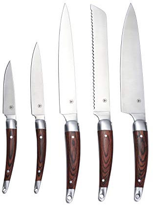 LAGUIOLE - Kastenmesser, 5er-Set Schneidwerkzeuge Fleisch Fisch Brot, Bambusholz und Pakkaholzgriff, braun