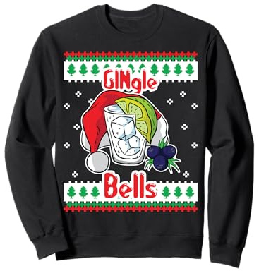 Gingle Bells Gin Tonic Glass Santa Brutto Maglione Natale Felpa
