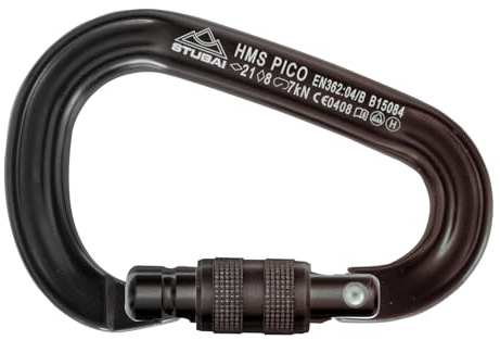 STUBAI - HMS Karabiner | birnenförmiger Schraubkarabiner für Halbmastwurf-Sicherung | große Seilöffnung für sicheres Sichern & Abseilen | Profi-Kletterkarabiner aus Aluminium, leicht & robust