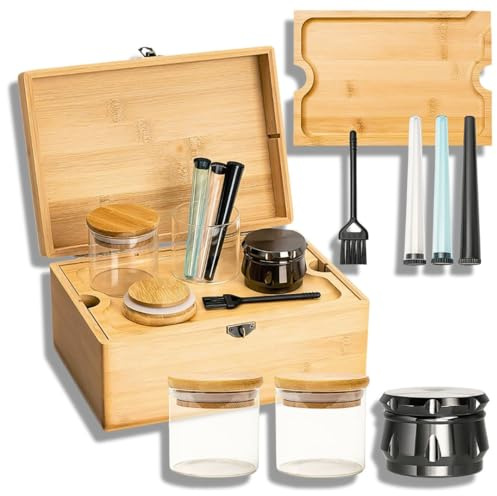 Adealistic Stash Box with Lock – Large Bamboo Storage Organizer with Removable Tray & Accessories, Premium Decorative Keepsake Gift Box