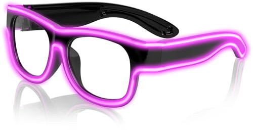 Ainiv Occhiali luminosi, Occhiali luminosi, Occhiali da festa Wireless El Wire Neon Rave Occhiali Costumi per feste, EDM, Natale(Rosa) (Cavo USB Incluso)